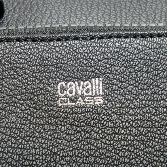 Cavalli Class Men's Black Textured Leather Document Portfolio Case Bag - Picture 2 of 6